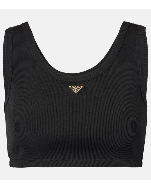 Prada Black Fitted Top With Ribbed Texture And Classic S