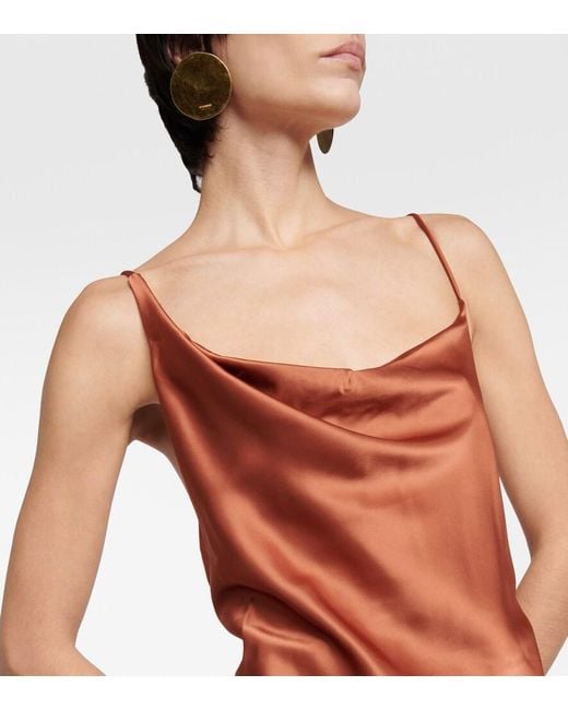 Polo Ralph Lauren Brown Cowl-Neck Satin Gown