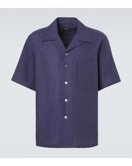 Zegna Blue Linen Shirt for men