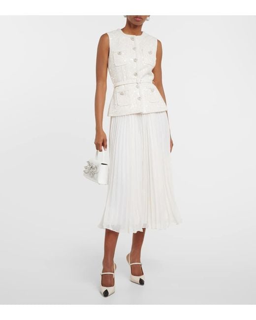 self portrait pleated woven midi dress Self-Portrait Pleated V-Neck Midi Dress - Blue