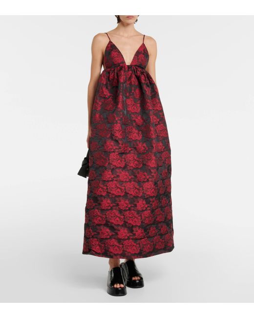 Ganni Red Floral Jacquard Maxi Dress