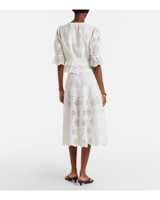 FRAME White The Deco Broderie Anglaise Cotton Midi Skirt