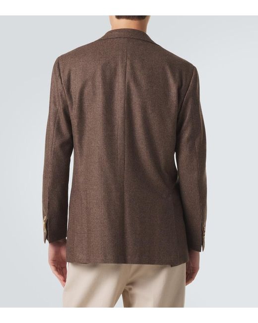 Kiton Brown Prince Of Wales Check Virgin Wool Blazer for men