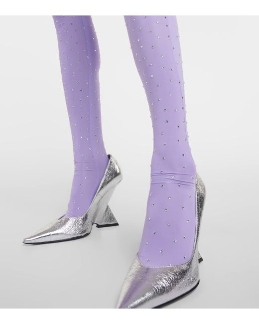 Alex Perry Purple Crystal-embellished Jersey Tights