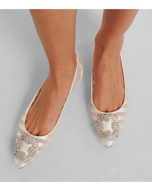 Manolo Blahnik White Hangisi Embellished Organza Ballet Flats