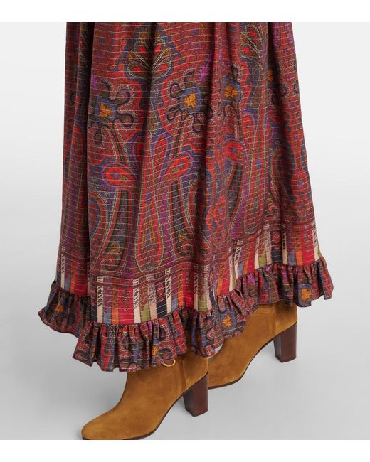 Valentino Red Paisley High-Rise Cotton Maxi Skirt