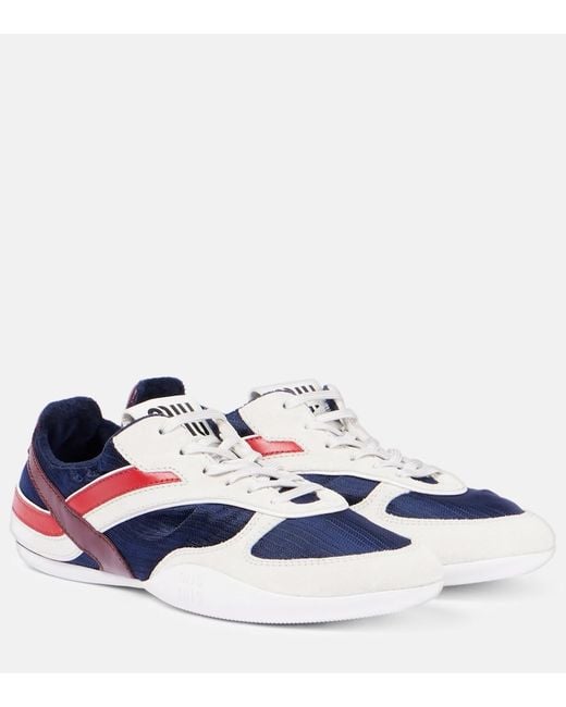 Miu Miu Blue Gymnasium Leather-Trimmed Sneakers