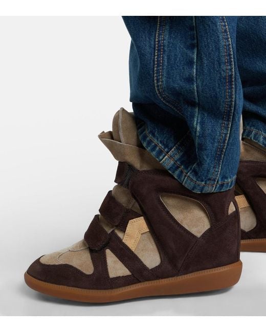 Isabel Marant Brown Bekett Leather And Suede Wedge Sneakers