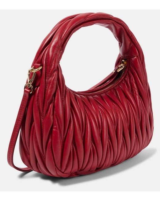 Miu Miu Red Wander Small Matelasse Leather Tote Bag