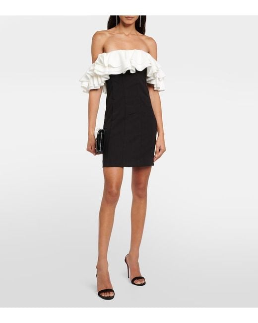 Staud Black Kiara Off The Shoulder Ruffled Neckline Sheath Dress