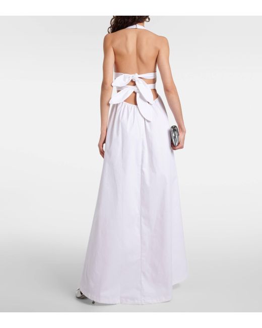 Adriana Degreas White Halterneck Cotton-blend Maxi Dress