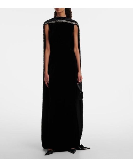 Roland Mouret Black Caped Embellished Velvet Gown