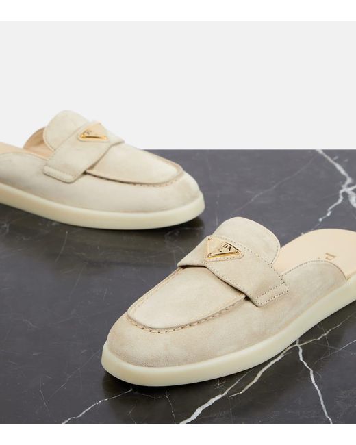 Prada Natural Logo Suede Slippers