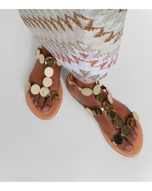 Ancient Greek Sandals Natural Triton Embellished Leather Gladiator Sandals