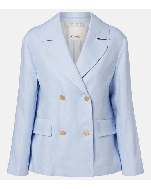 Max Mara Blue Avenue Double-Breasted Linen Blazer