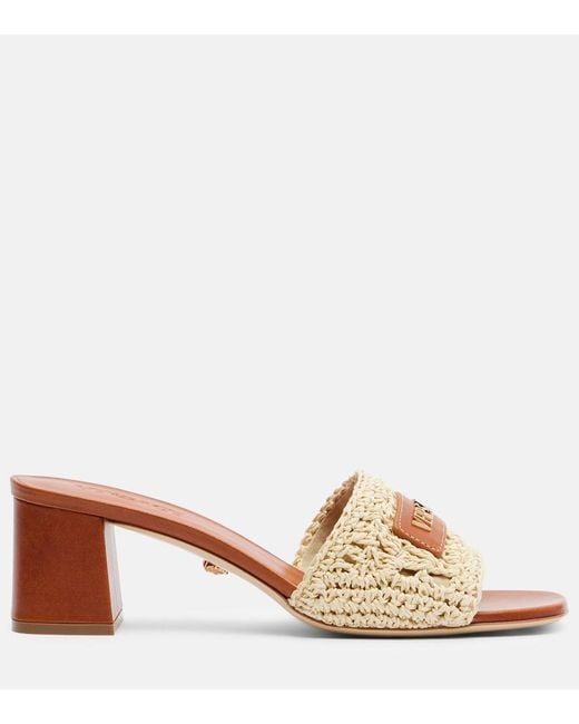 Versace Brown Logo Raffia And Leather Mules