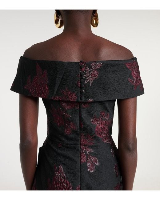 Rebecca Vallance Black Florentina Off-Shoulder Floral Gown