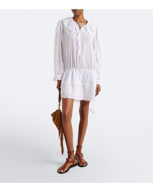 Isabel Marant White Lenora Embroidered Cotton Voile Minidress