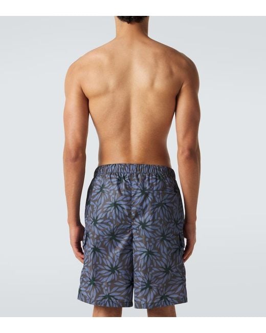 Prada Blue Re-Nylon Floral Swim Trunks for men