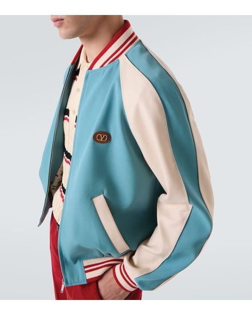 Valentino Blue Logo Virgin Wool Varsity Jacket for men