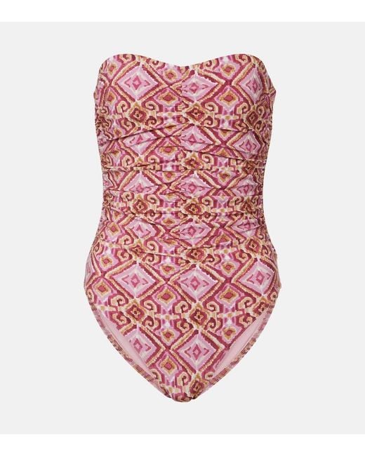Karla Colletto Red Ruched Strapless Swimsuit