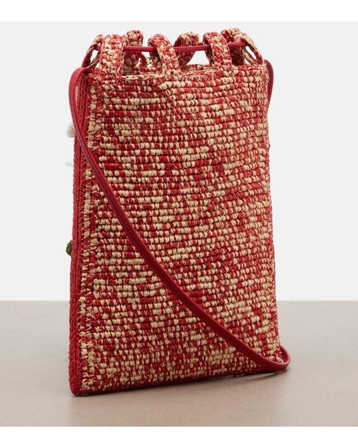 Loewe Red Paula's Ibiza Raffia Pouch With Strap