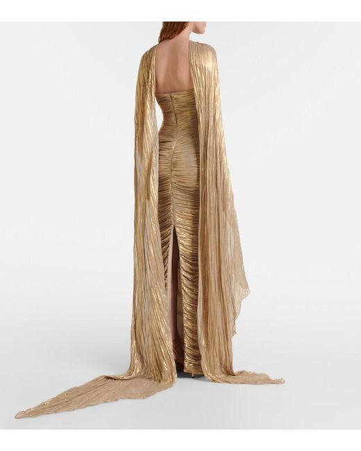 Marmar Halim Natural Pleated Caped Gown