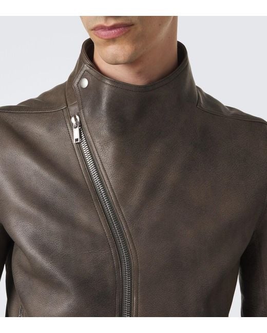 Rick Owens Green Release Leather Biker Jacket for men