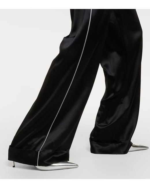 Dolce & Gabbana Black High-Rise Silk-Blend Wide-Leg Pants
