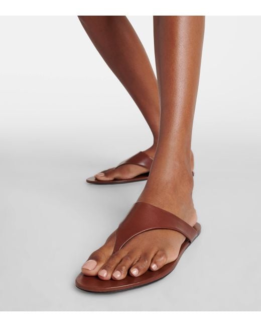 Saint Laurent Brown Kouros Leather Thong Sandals