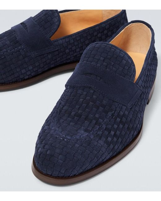 Brunello Cucinelli Blue Woven Suede Penny Loafers for men