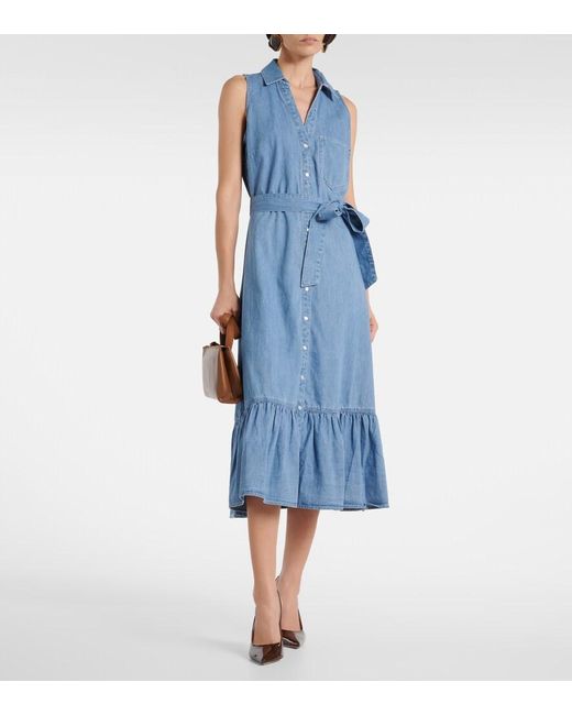 Veronica Beard Blue Edwina Belted Denim Midi Dress
