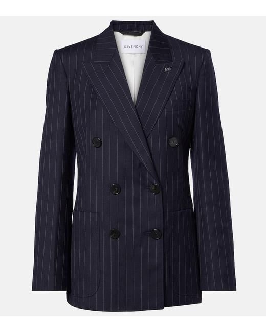 Givenchy Blue Pinstripe Double-Breasted Wool Blazer