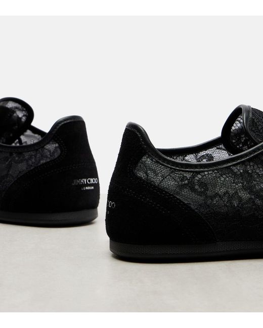 Jimmy Choo Black Sunny Suede-Trimmed Lace Sneakers