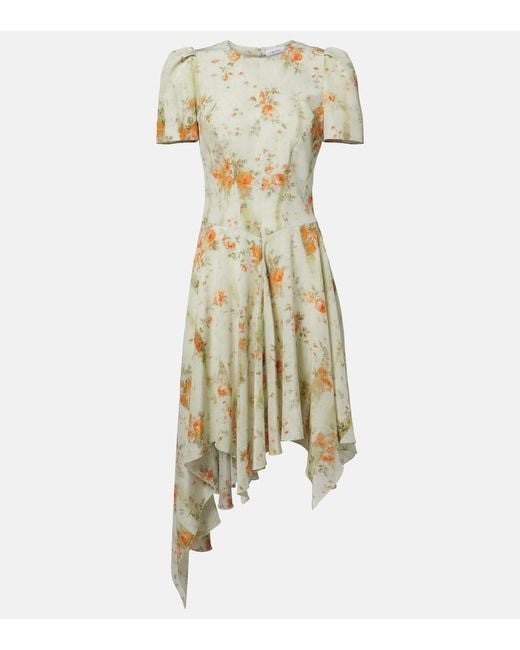 McQueen Metallic Floral Asymmetric Midi Dress