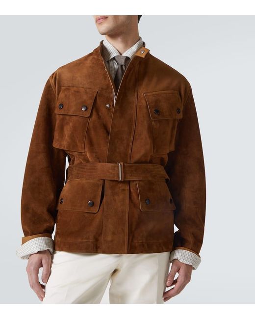 Dunhill Brown Belted Suede Field Jacket for men