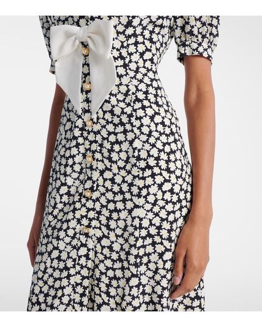 Alessandra Rich White Floral Printed Silk Midi Dress