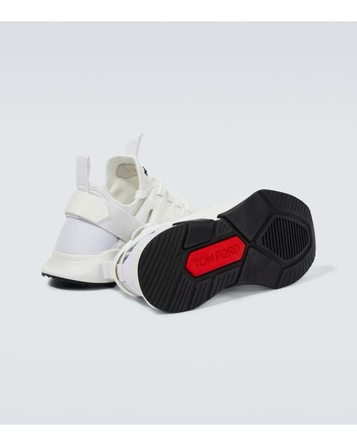 Tom Ford White Lace-Up Sneakers With Logo Patch for men
