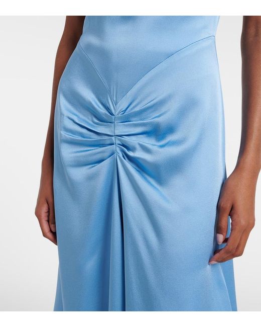 Victoria Beckham Blue Gathered Satin Midi Dress