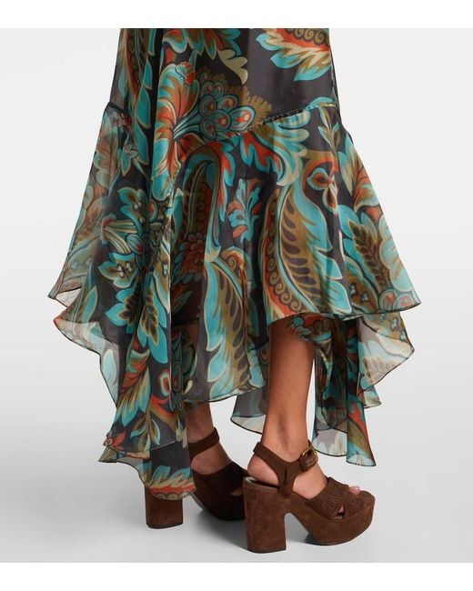 Etro Green Paisley Fringed Silk Gown