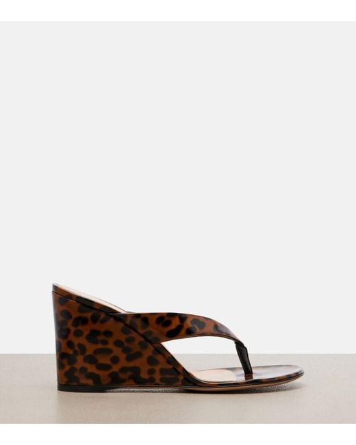 Gianvito Rossi Brown Leopard-Print Leather Wedge Thong Sandals