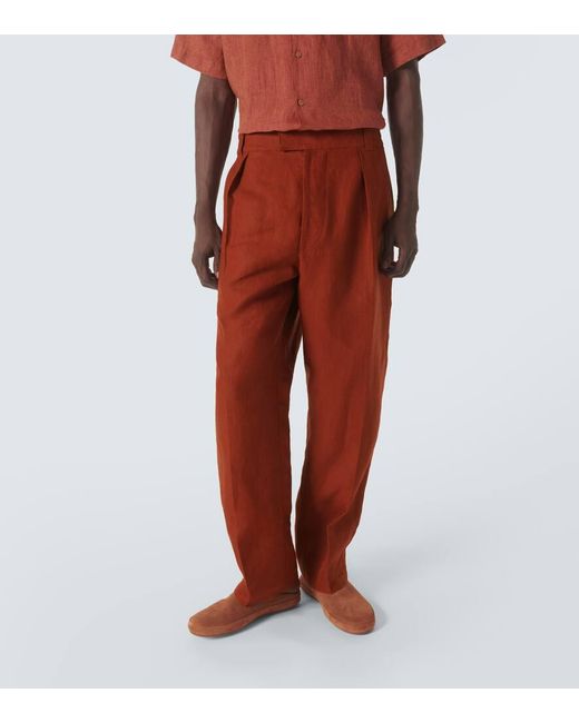 Pantaloni regular Reinga in lino di Loro Piana in Red da Uomo