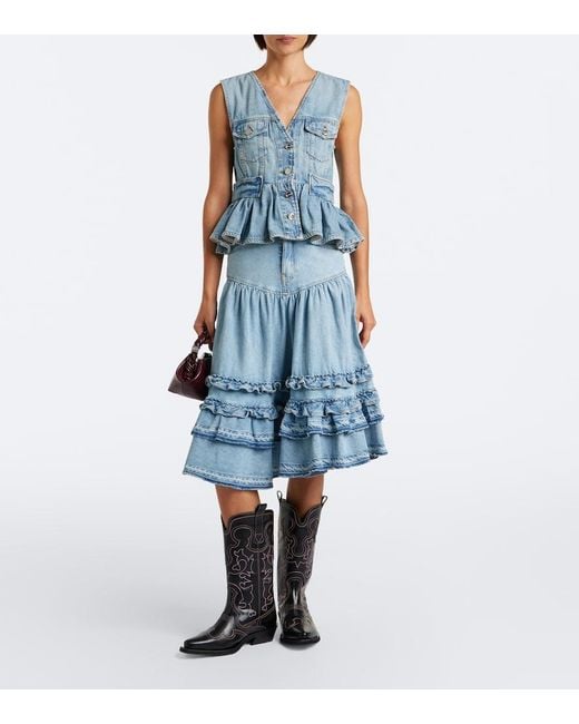 Ganni Blue Peplum Denim Top