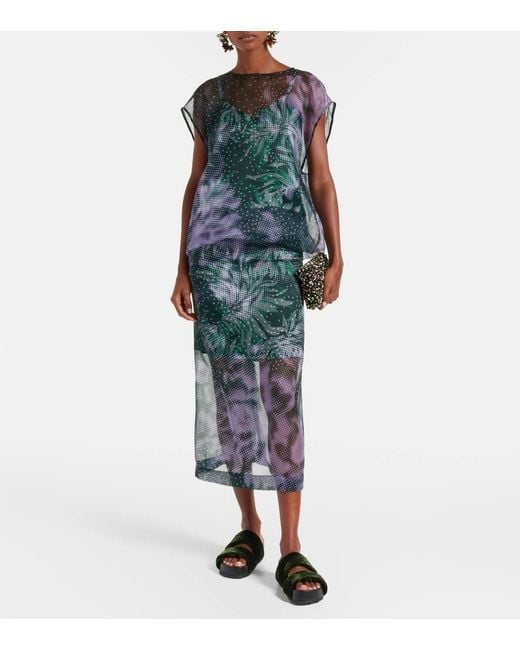 Dries Van Noten Gray Bedruckter Midirock Aus Einem Seidengemisch