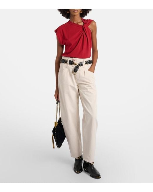Isabel Marant Red Naydagz Draped Cotton Jersey Top