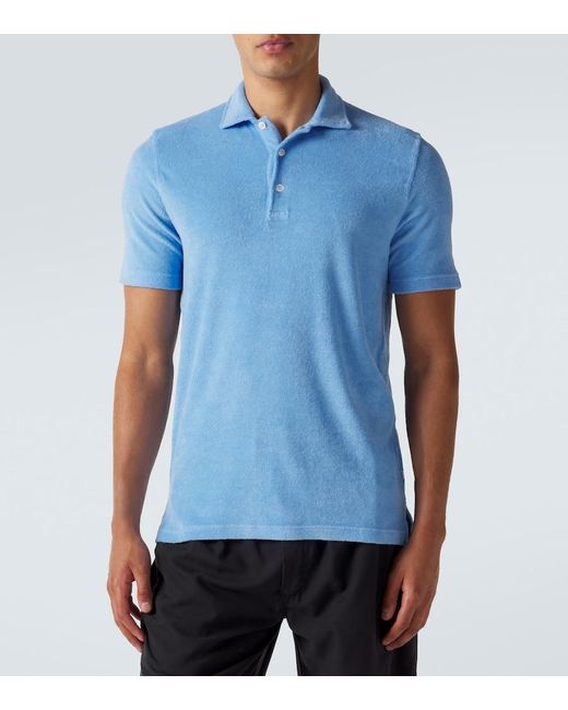 Fedeli Blue Cotton Terry Polo Shirt for men