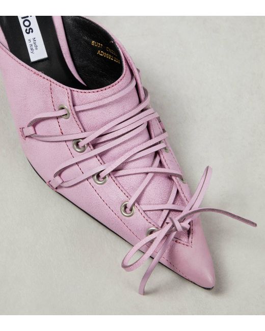 Acne Purple Lace-up Leather Mules