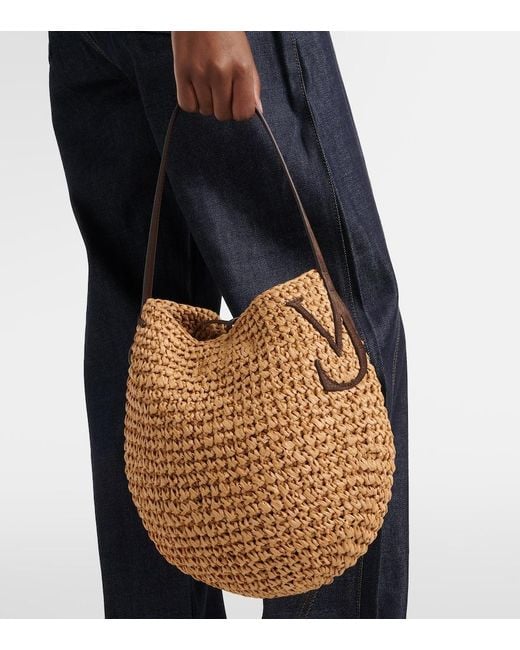 J.W. Anderson Brown Bulb Small Raffia Bucket Bag