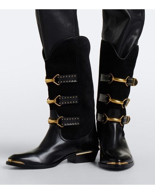 Isabel Marant Black Mexia Leather And Suede Cowboy Boots