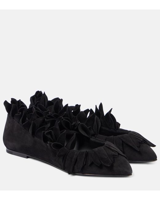 Alaïa Black Petal Suede Ballet Flats